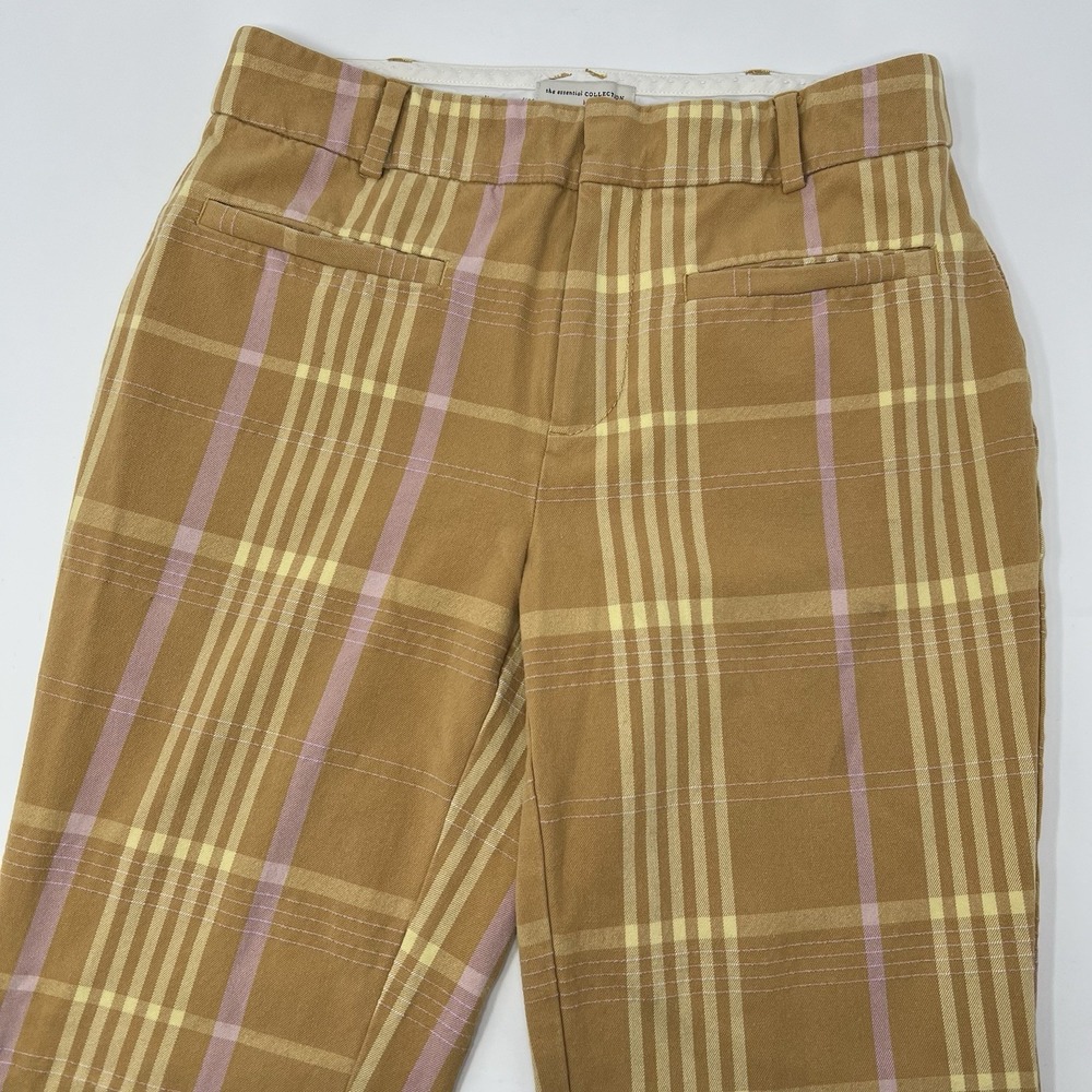 Anthropologie Essential Slim Trousers Pants Women's Size 2‎ Yellow Plaid *Read*